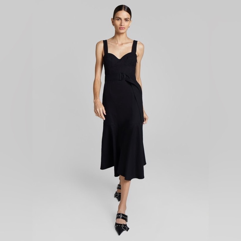 NWT A.L.C. SABRINA Midi Black Dress with belt Size 6